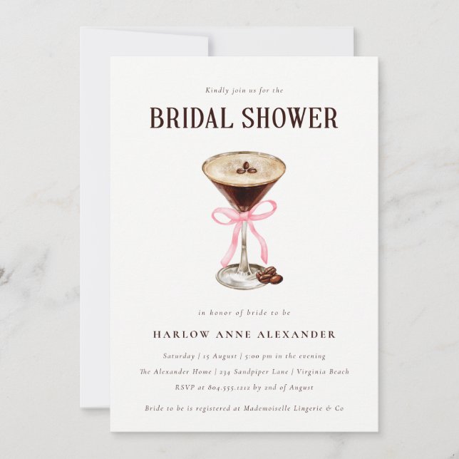 Elegant Martini Cocktail Inbjudningskort för möhip (Framsida)