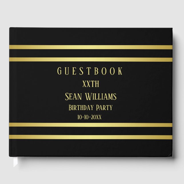 Elegant Masculine Guld & Black Birthday Gästböcker (Framsida)
