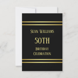 Elegant Masculine Guld & Black Birthday Inbjudningar