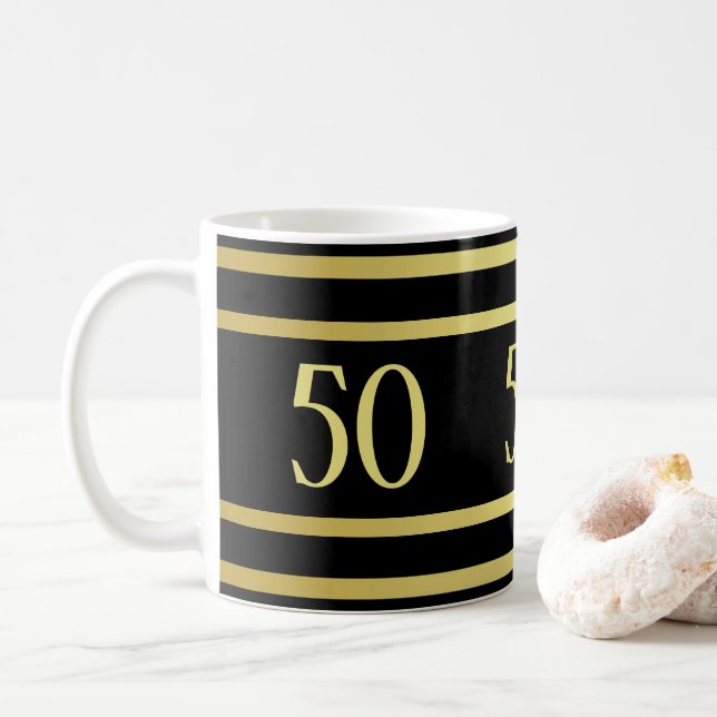 Elegant Masculine Guld & Black Birthday Kaffemugg (Med munk)