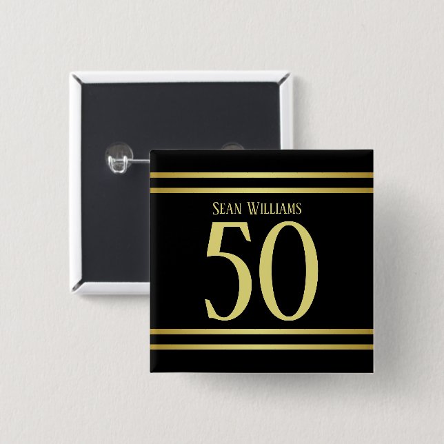 Elegant Masculine Guld & Black Birthday Knapp (Framsida & baksida)