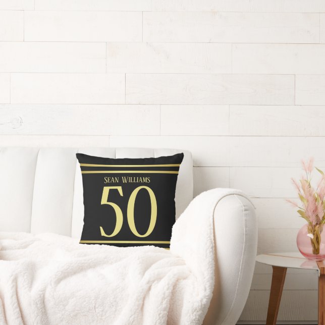 Elegant Masculine Guld & Black Birthday Kudde (Soffa)