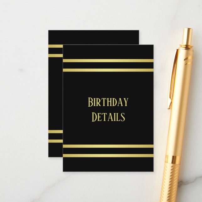 Elegant Masculine Guld & Black Birthday Tilläggskort (Fram/Back In Situ)