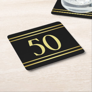Elegant Masculine Guld & Black Birthday Underlägg Papper Kvadrat