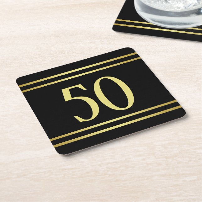 Elegant Masculine Guld & Black Birthday Underlägg Papper Kvadrat (Vinklad)