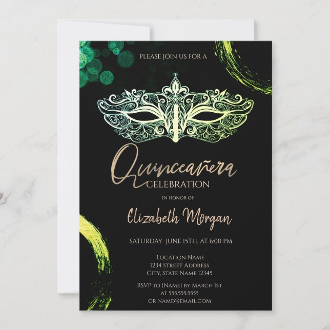Elegant Mask, Chic Maskerad Quinceañera Inbjudningar (Framsida)