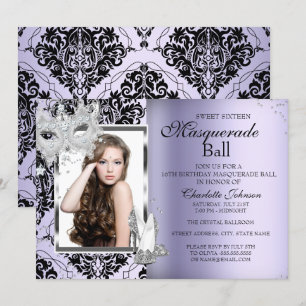 Elegant Mask Klackar Masquerad Sweet 16 Lavendel 3 Inbjudningar
