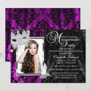 Elegant Mask Klackar Rosa Maskerad Foto Sweet16 Inbjudningar
