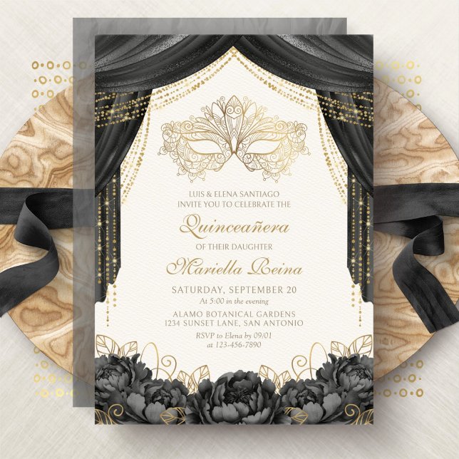Elegant Mask Masqueraad Black Quinceanera Inbjudningar (Skapare uppladdad)