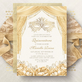Elegant Mask MasqueraGuld Quinceanera Inbjudningar