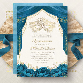 Elegant Mask Masquuppad Teal Quinceanera Inbjudningar