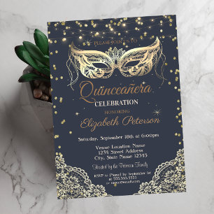 Elegant maskerad, spets, diamanter Quinceañera Inbjudningar