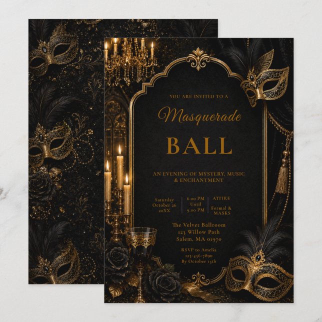 Elegant maskeradbaltsfest inbjudningar (Fram/baksida)