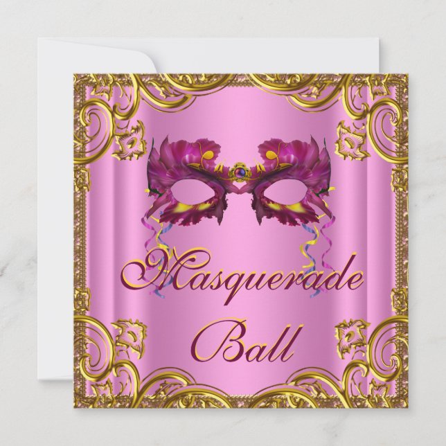 Elegant maskeradfest i rosa och guld inbjudningar (Framsida)
