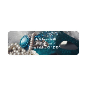 Elegant maskeradmask & pärlor festinbjudan returadress etikett