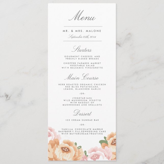 Elegant Mason Burk Bröllop Menu Meny (Framsida)