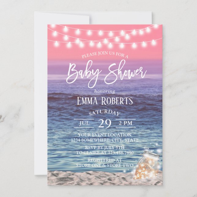 Elegant Mason Burk Ljus Rosa Beach Baby Shower Inbjudningar (Framsida)