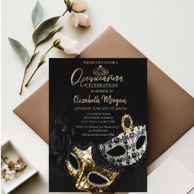 Elegant Masque,Confetti Masquerad Quinceañera Inbjudningar (Skapare uppladdad)