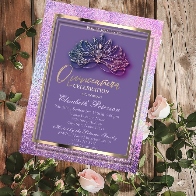 Elegant Masque Diamonds Holografik Quinceañera Inbjudningar (Skapare uppladdad)