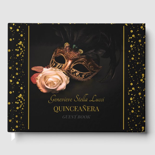 Elegant Masquerad och Vit ros Gästböcker (Framsida)