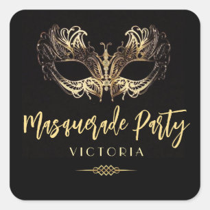 Elegant Masquerad Party Guld Black Sticker Fyrkantigt Klistermärke