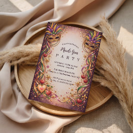 Elegant Masquerade Hearts Mardi Gras Inbjudningar