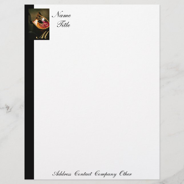 Elegant Masqurade Mask Monogram Letterhead Brevhuvud (Framsida)