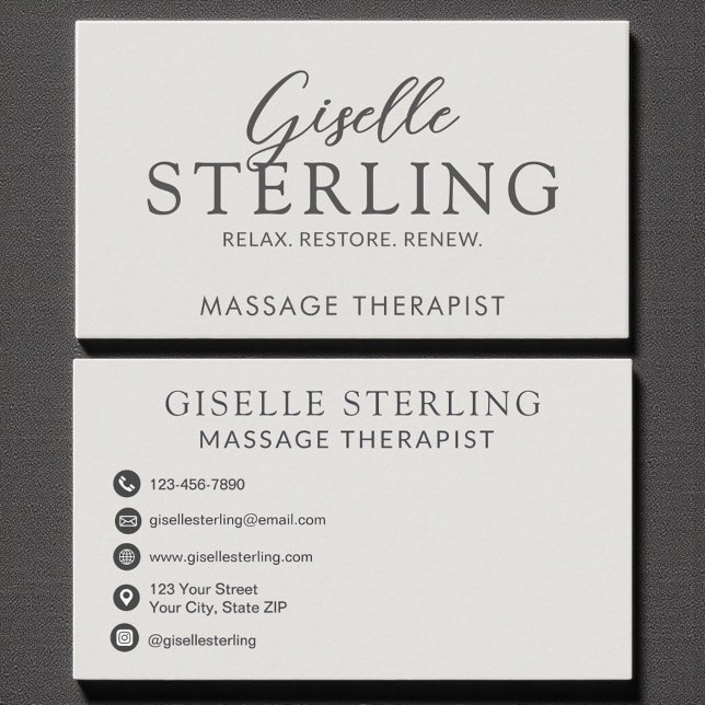Elegant Massage Therapist Luxury Modern Script Visitkort (Skapare uppladdad)