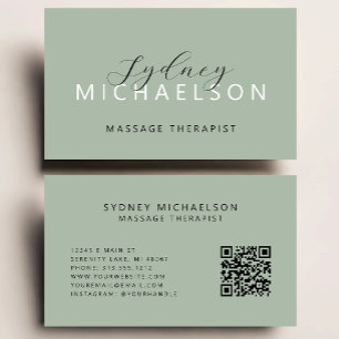 Elegant Massage Therapist QR Code Sage Grönt Visitkort