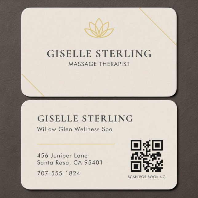 Elegant Massageterapeut Neutral Beige QR-kod Visitkort (Skapare uppladdad)