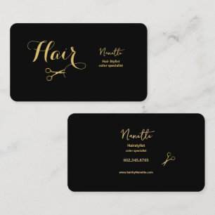 Elegant Master Hairstylist Black och Guld Visitkort