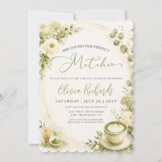 Elegant Matcha & Eucalyptus Blommig Bröllopsdusch Inbjudningar