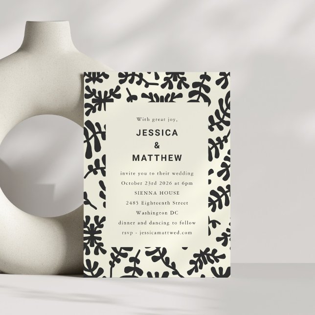 Elegant Matisse Botanical Black White Bröllop Inbjudningar (Skapare uppladdad)