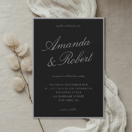 Elegant Matte Black Calligraphy Old Money Wedding Inbjudningar