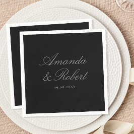 Elegant Matte Black Classic Calligraphy Wedding Pappersservett