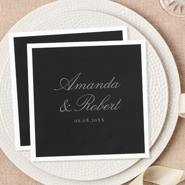 Elegant Matte Black Classic Calligraphy Wedding Pappersservett (Skapare uppladdad)