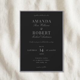 Elegant Matte Black Classic Old Money Wedding Inbjudningar