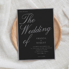 Elegant Matte Black Classy Old Money Wedding Inbjudningar