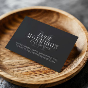 Elegant Matte Black Grått Monogram-Professionell Visitkort