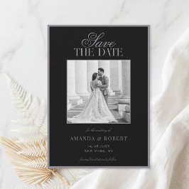 Elegant Matte Black Old Money Photo Wedding Spara Datumet