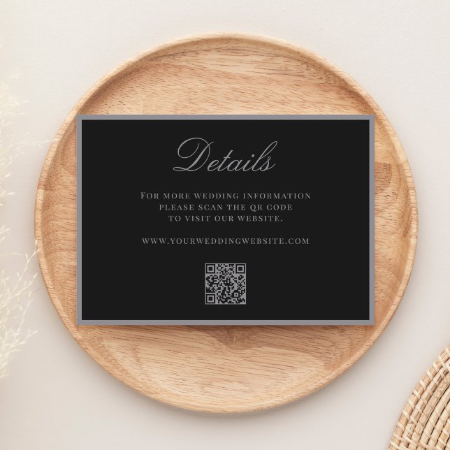 Elegant Matte Black QR Code Details Wedding Tilläggskort (Skapare uppladdad)