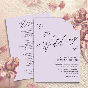 Elegant Mauve All in One Modern Script Bröllop Inbjudningar