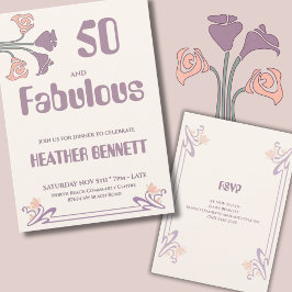 Elegant Mauve Art Nouveau Fabulous 50 Birthday Inbjudningar