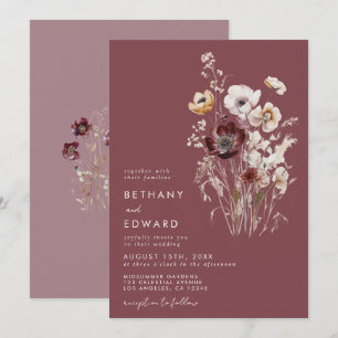 Elegant Mauve Blommigt Bröllop Inbjudningar