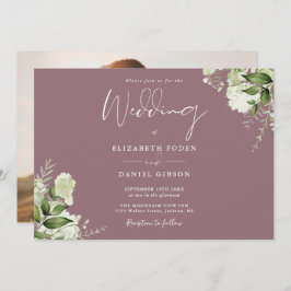 Elegant Mauve Blommigt Greenery Photo Bröllop Inbjudningar