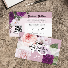 Elegant Mauve Blommigt Hair Stylist Möte QR Visitkort