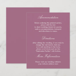 Elegant Mauve Bröllop informationskort Tilläggskort