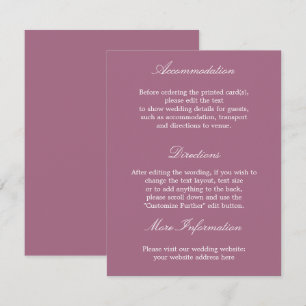 Elegant Mauve Bröllop informationskort Tilläggskort