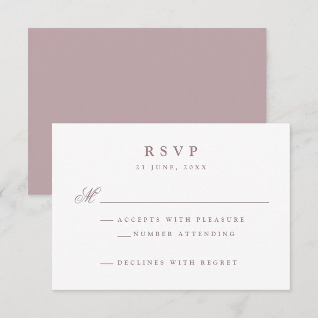 Elegant Mauve Bröllop OSA Kort (Fram/baksida)