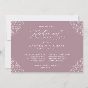 Elegant Mauve Bröllop Rehearsal Dinner Inbjudningar